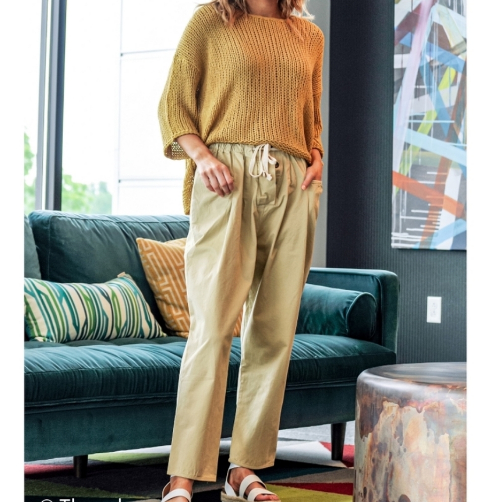 PO Sale OnL Last Pair Small, Boho khaki drawstring pants pockets - Picture 3 of 5